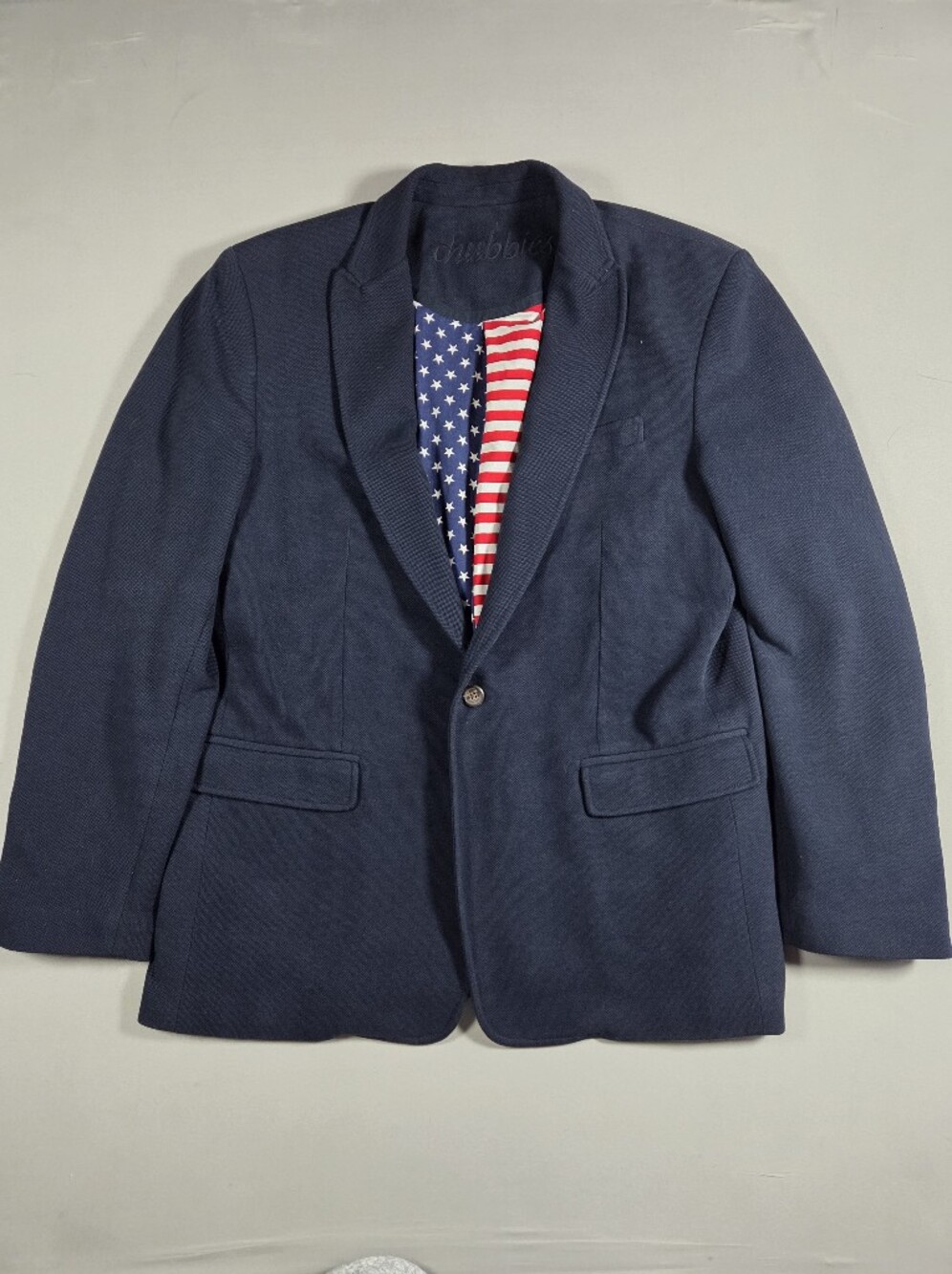 chubbies Navy Sport Coat with American Flag Lining XXL